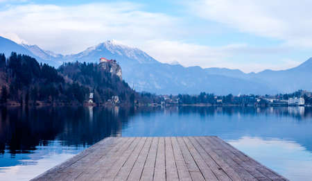 view from pier on Lake Bledの写真素材