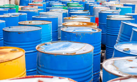 blue oil barrels can be used as backgroundの写真素材