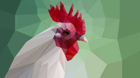 polygonal cock head made of triangles on green backgroundの写真素材