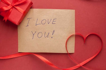 heart of red tape and messageの写真素材