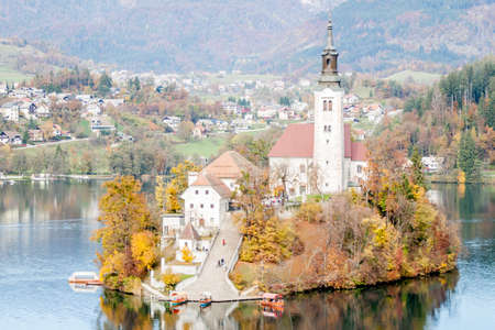 lake Bled with small islandの写真素材