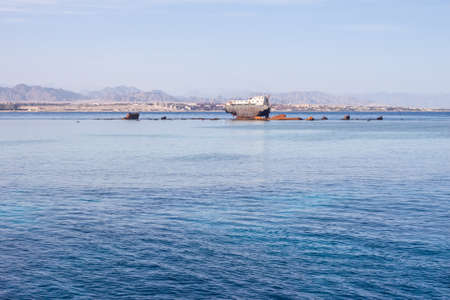 Egypt landscape with shipwreckの写真素材