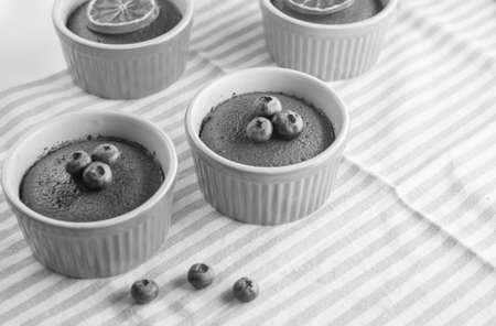 black and white home made dessertsの写真素材
