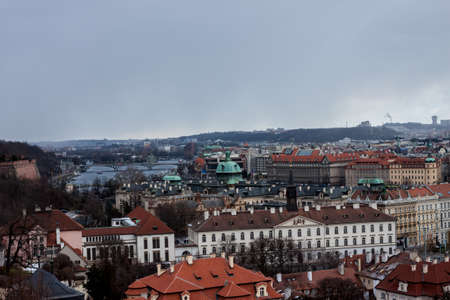 panoramic view at Prague red roofsの写真素材