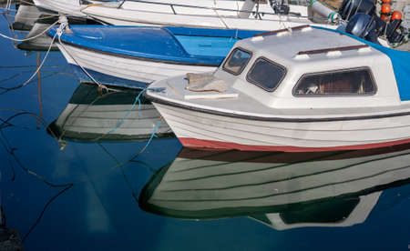 sea port with white boatsの写真素材