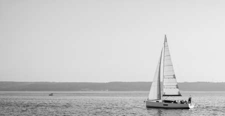 sailing ship luxury yacht black and whiteの写真素材
