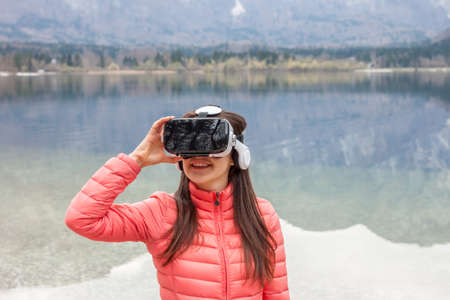 young woman in VR glassesの写真素材