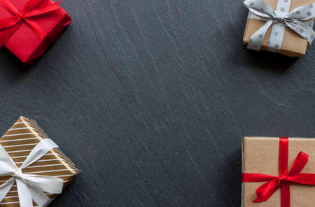 beautiful gift boxes on black backgroundの写真素材