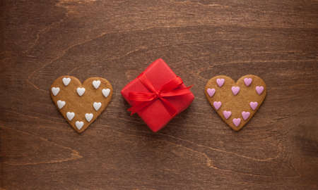 heart shaped gingerbread cookies and gift