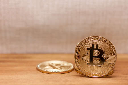 golden bitcoin coinsの写真素材