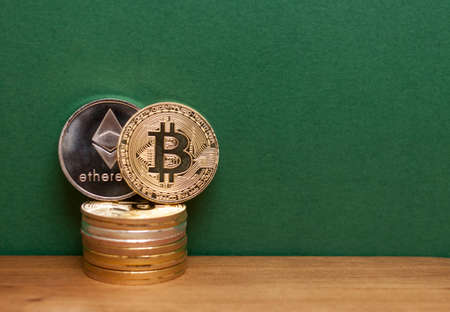 golden bitcoin andethereum coinsの写真素材