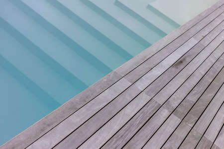 wooden platform and stairs to pool textureの写真素材