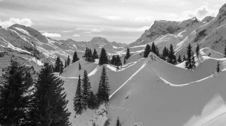 black and white beautiful Alps mountain lanscapeの写真素材