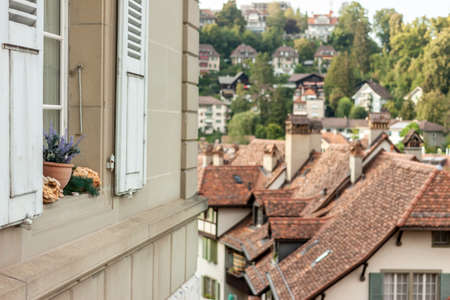 ancient old red roofs in Bern town center