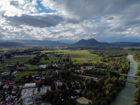 landscape drone aerial view Ljubljana Smartna mountの写真素材