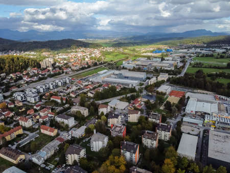 landscape drone aerial view Slovenia Ljubljana suburbsの写真素材
