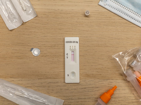Rapid antigen covid self-test kit on the tableの写真素材
