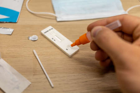 Rapid antigen covid self-test kit on the table
