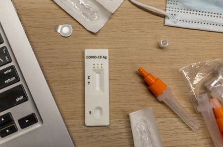 Rapid antigen covid self-test kit on the tableの写真素材