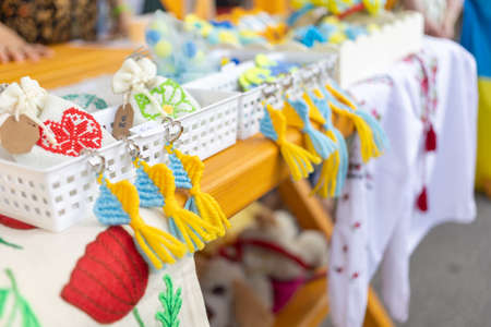 Charity market, Ukrainian national clothes, trinket, colorsの写真素材