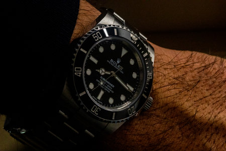 LJUBLJANA, SLOVENIA - December 12, 2021: Luxury watch Rolex Oyster Perpetual close up with selective...