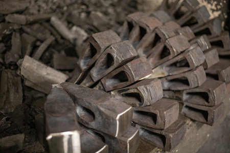 blacksmith tools and metal blanks in privet forge