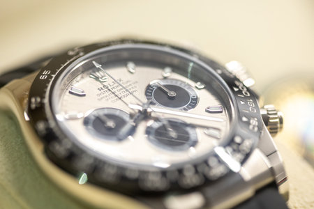 LJUBLJANA, SLOVENIA - December 12, 2021: Luxury watch Rolex Oyster Perpetual close up with selective...