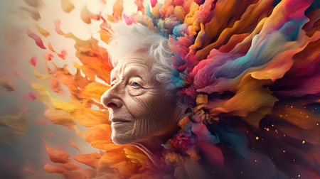 mental health concept, abstract picture of old woman head, generative aiの素材
