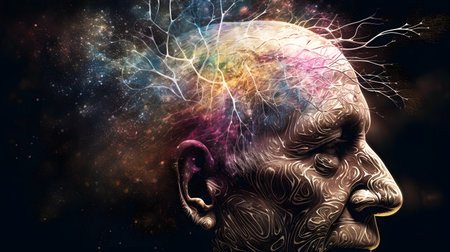 mental health concept, abstract picture of old men head, generative aiの素材