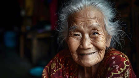 old woman with deep wrinkles portrait, generative ai. High quality photoの素材