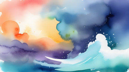 watercolor style illustration of the storm, generative ai. High quality photoの素材