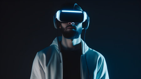 man in a glowing vr glasses, generative aiの素材