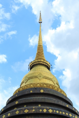 Beautiful Thai Pagoda at famous temple in Lampang with blue sky の写真素材