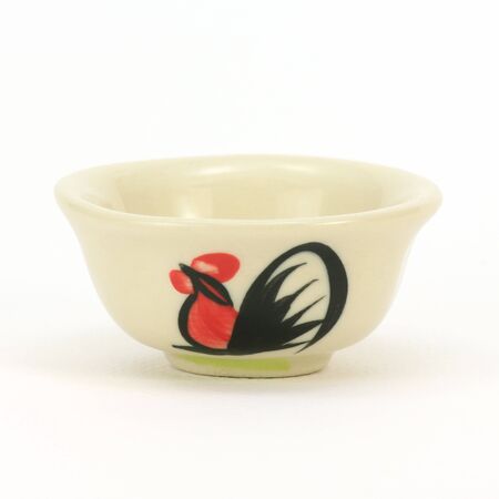 chicken ceramic bowl isolated on whiteの写真素材