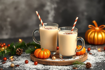 Eggnog with cinnamon for Christmas and winter holidays.の写真素材