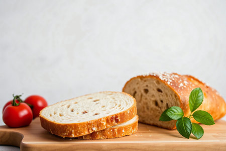 Variety of baked sourdough bread on wooden table loaf of artisan bread