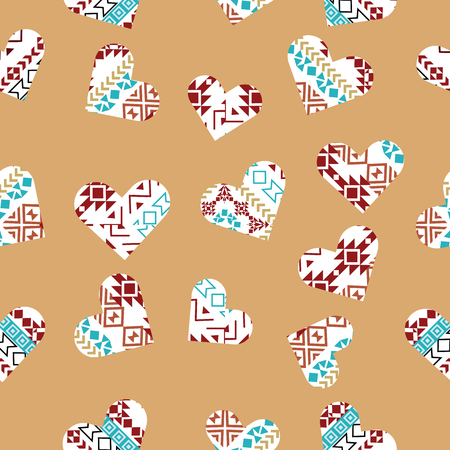 Hearts with tribal background.のイラスト素材