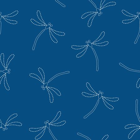 Seamless vector pattern background with dragonflies in japanese embroidery style.のイラスト素材