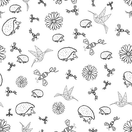 Cute seamless vector pattern background with hand drawn spring elements.のイラスト素材