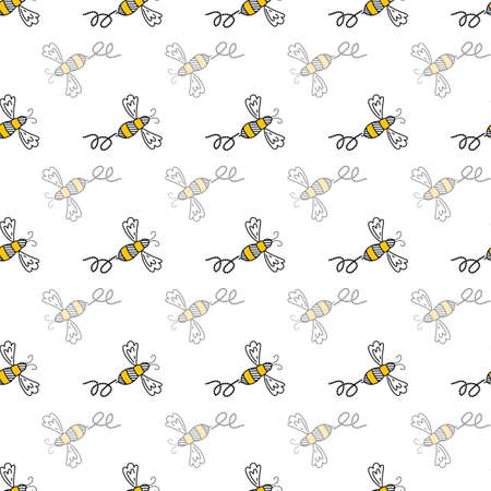 Cute vector seamless pattern background of flying honeybees.のイラスト素材
