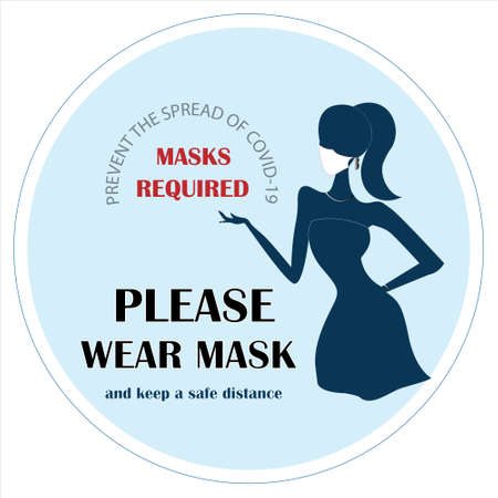 Masks required  with text "PLEASE WEAR MASK and keep a safe distance". The safety sign banner for wearing mask to protect the spread of Covid-19のイラスト素材