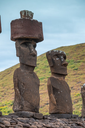 Easter Island Moai at Anakena beachの写真素材