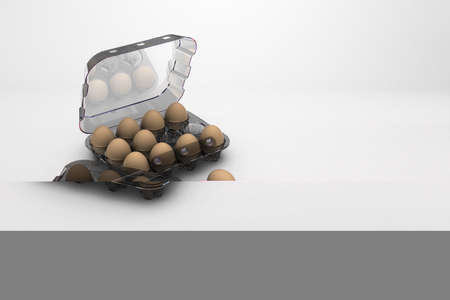Chicken brown eggs in carton box isolated on colored background.3D rendering. suitable for your...