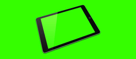 Mockup image of 3d rendering White tablet pc or smartphone with blank green  screen on green background. fit for using design element.の写真素材