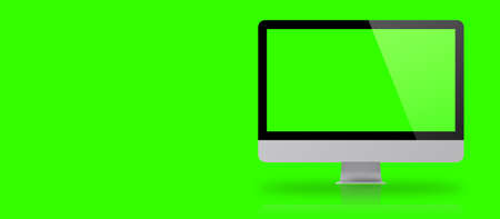 Mockup image of White desktop pc with blank green  screen on green background. suitable for your design element.の写真素材