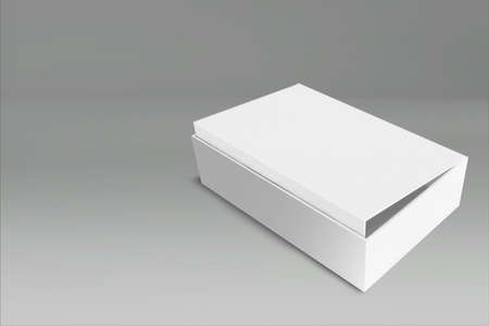 3d rendering of a white rectangle box with a closed lid on gray background. suitable for your...