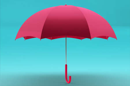 3d rendering umbrella front and top view. realistic mockup of blank parasol with wooden handle, classic accessory for rain protection in spring, autumn or monsoon seasonの写真素材