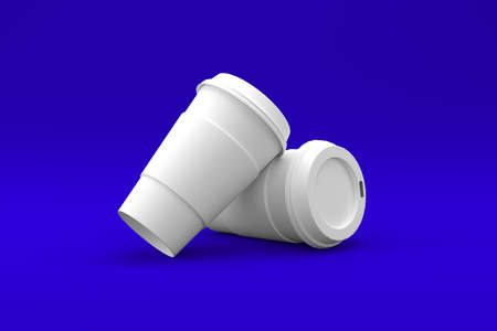 Plain white Coffee cup isolated on colored background. 3D illustration. suitable for your design...