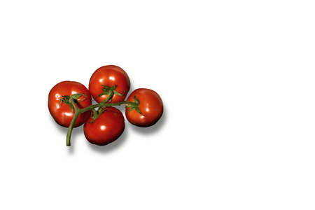 wet red cherry tomatoes isolated on whiteの写真素材