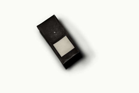 Top up view black leather pouchの写真素材